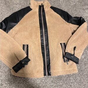 NATIVE YOUTH Cream Sherpa and Leather Jacket